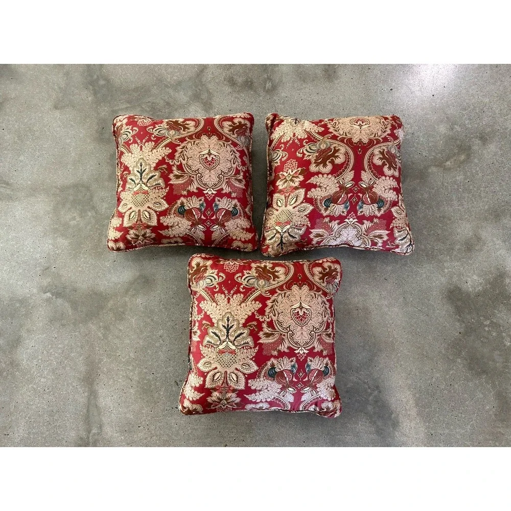 Custom Ralph Lauren Jardiniere Red Floral Throw‎ Pillow Lot Of 3